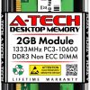A-Tech 2GB DDR3 1333MHz PC3-10600 Desktop RAM Module