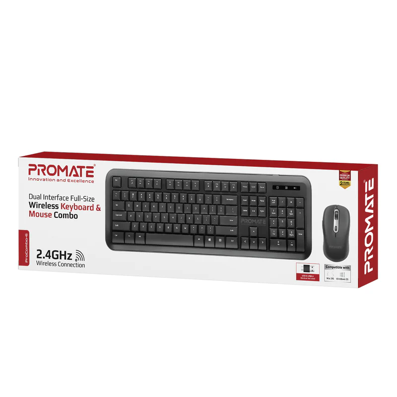 Dual Interface Full-Size Wireless Keyboard & Mouse Combo PROCOMBO-6.BK/EN