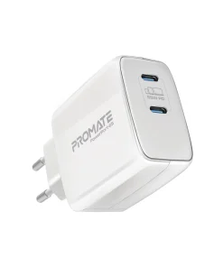 Promate Powerport-65 65W Super Speed GaNFast Charging Adapter with Dual USB Ports
