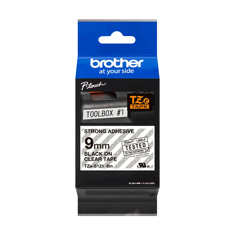 Brother laminated 9mm TZe-s121 black on clear Label Cartridge Compatible